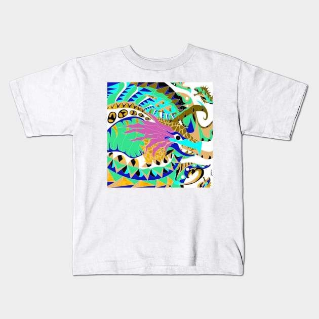 the octopus dragon under the deep sea ecopop kaiju Kids T-Shirt by jorge_lebeau